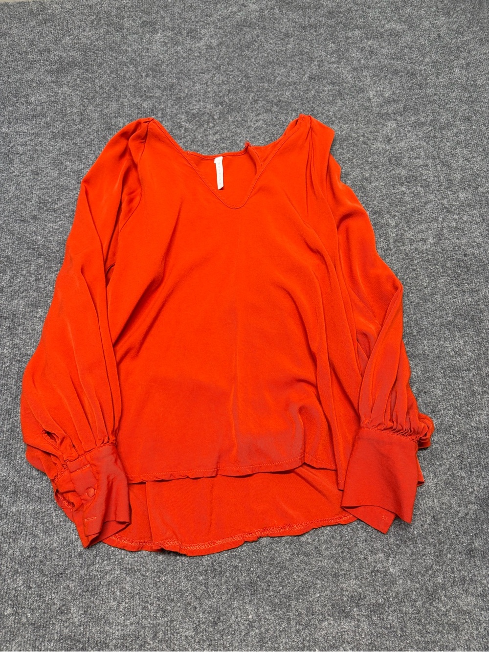 Womens orange V-Neck Long Sleeve Blouse